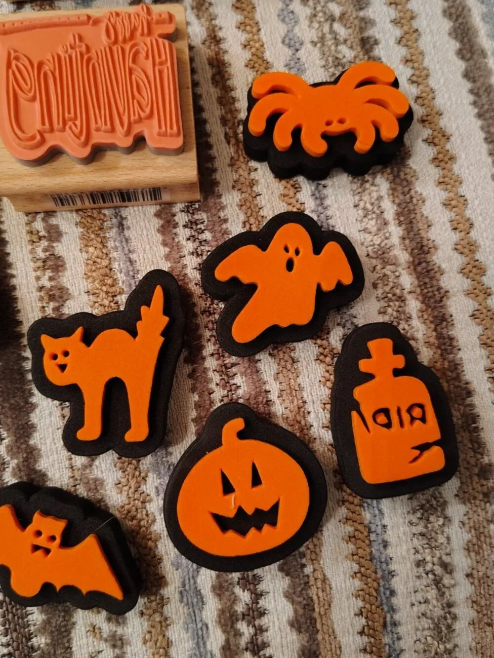 Lot Of Halloween Rubber Stamps Foam Stamps Pumpkins Spider Black Cat Ghost Witch